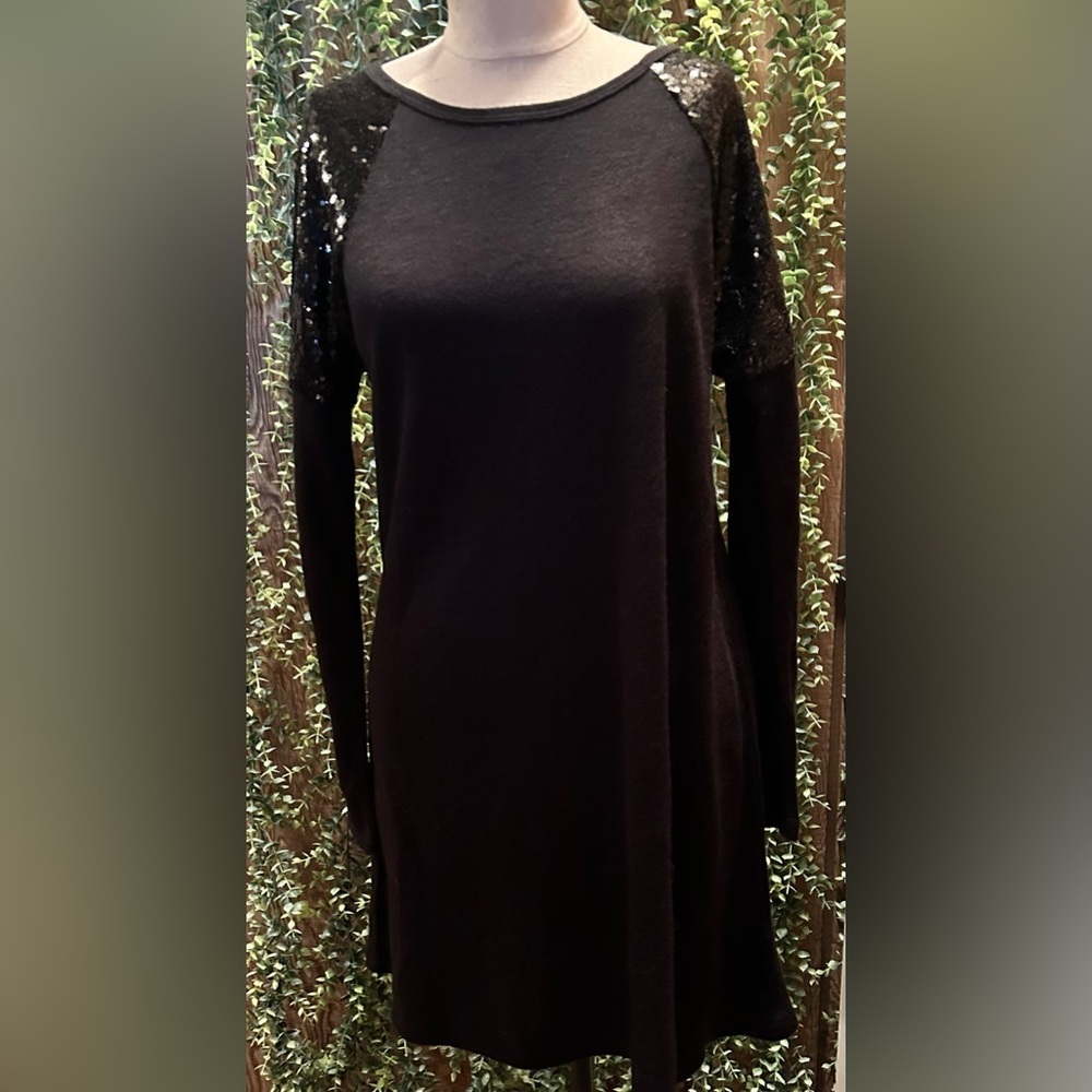 NWT She + Sky Black Dress with Sequin Sleeves